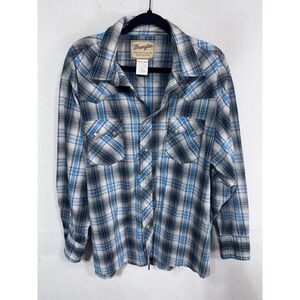 Wrangler Men's 2XL Blue Plaid Snap Shirt Western Fashion Cowboy Long Sleeve